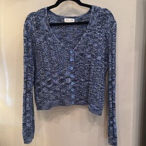Molly Bracken Blue Cardigan with V-Neck and Marled Texture